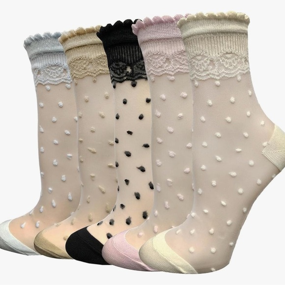 Black beige cream pink blue steampunk ankle socks gothic Lolita polka dot short